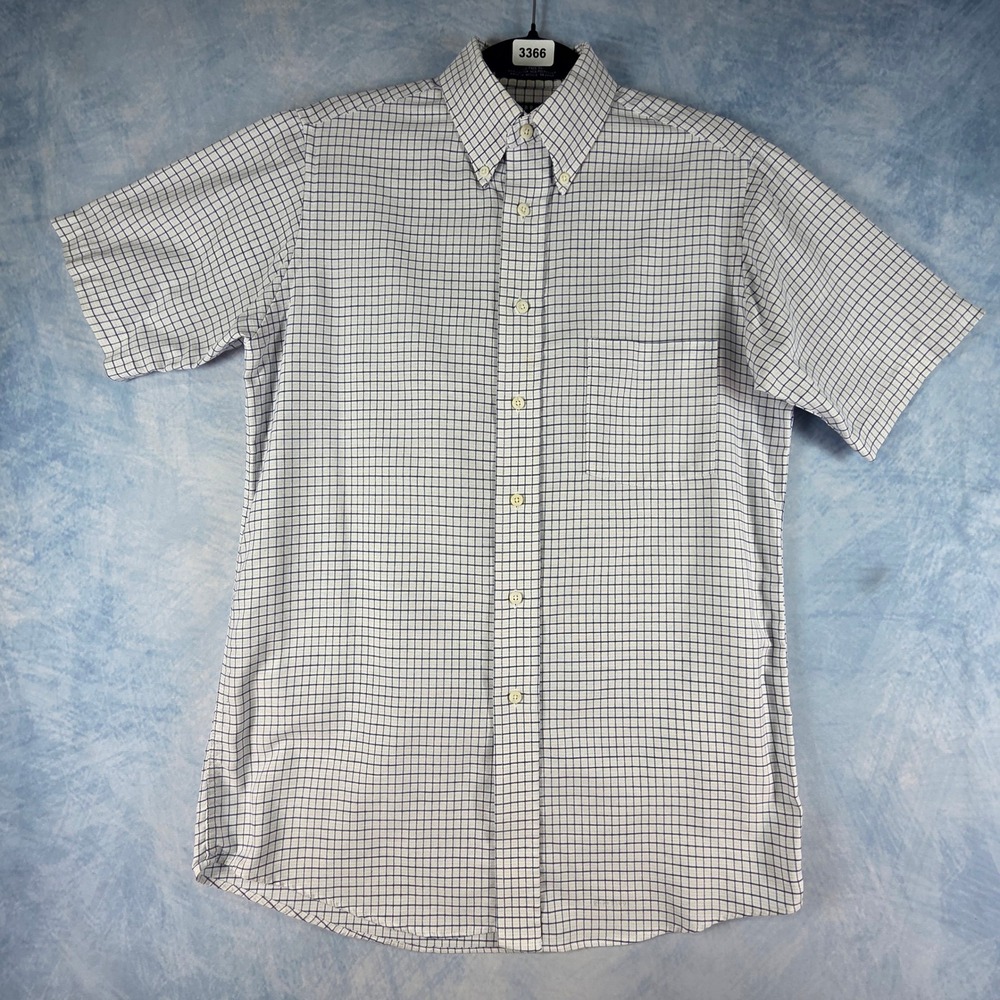 Claybrooke Mens Short Sleeve Wrinkle Free Oxford Shirt Blue White Grid 14.5 S